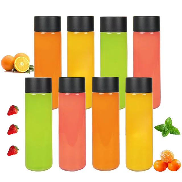 8pcs Plastic Juice Bottles,Round Drink bottle,for Storing Juice, Milk, Beverage.for summer beach partiy, outdoor picnics,camping