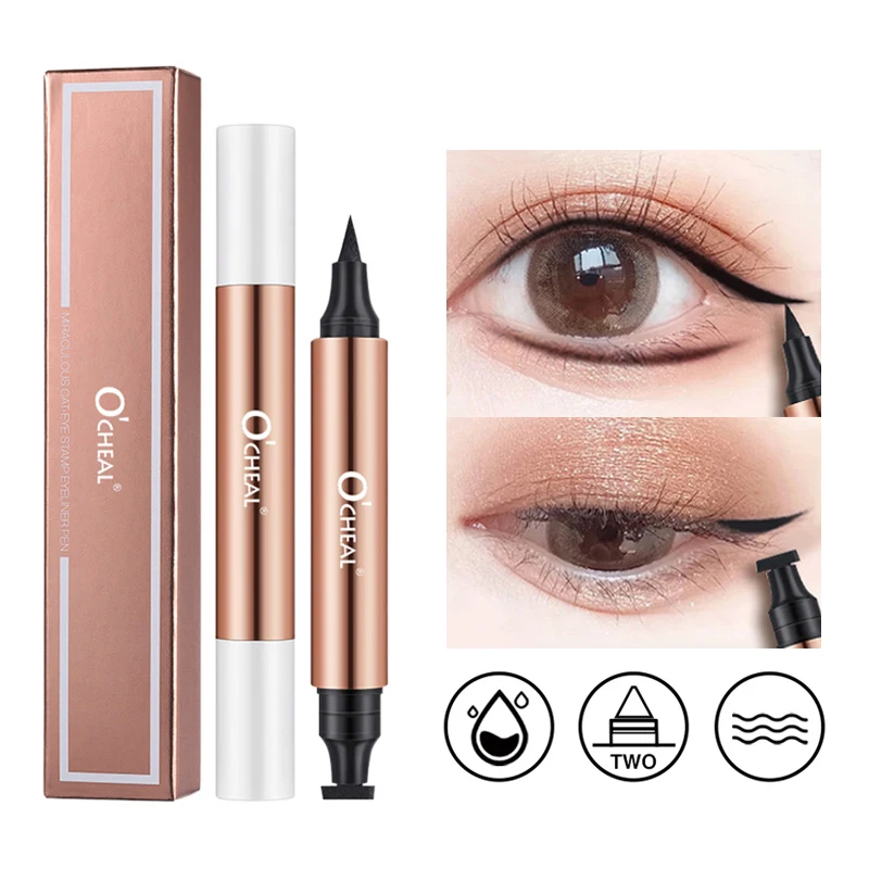Liquid Eyeliner O'CHEAL Eyeliner Stamp Black Liquid Eyeliner Pen Waterproof Fast Dry Dual Head Eye Liner Pencil Make-up Women Cosmetics Tool