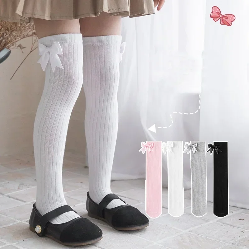 Korean Soft Knee High Sock for Kids Girl Sweet Fashion Bow Leggings Stocking Sock Cotton Spring Autumn Children School Sock