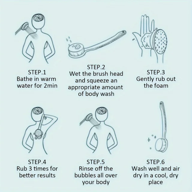 Soft Body Scrubber Shower Scrubs With Long Handle Bath Brush Exfoliator Skin Massager 6