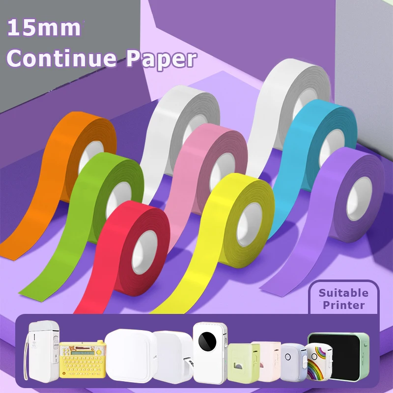 

1Roll 15mm*4M/15mm*7M Adhesive Continue Label Paper for P12/P15/P50/Q30/D30 KingJim LR5C Office Labeling MAKER