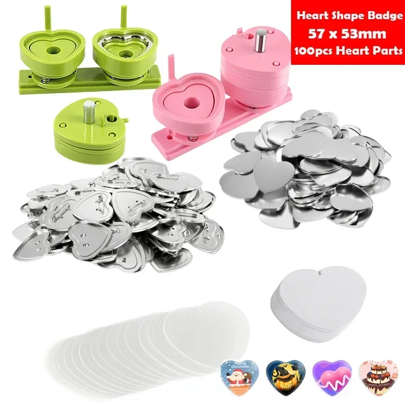 57x53mm Pink Green Badge Maker Machine Interchangeable Punching Die Mould Button Heart Shape Badge Badges Die DIY Birthday Gifts
