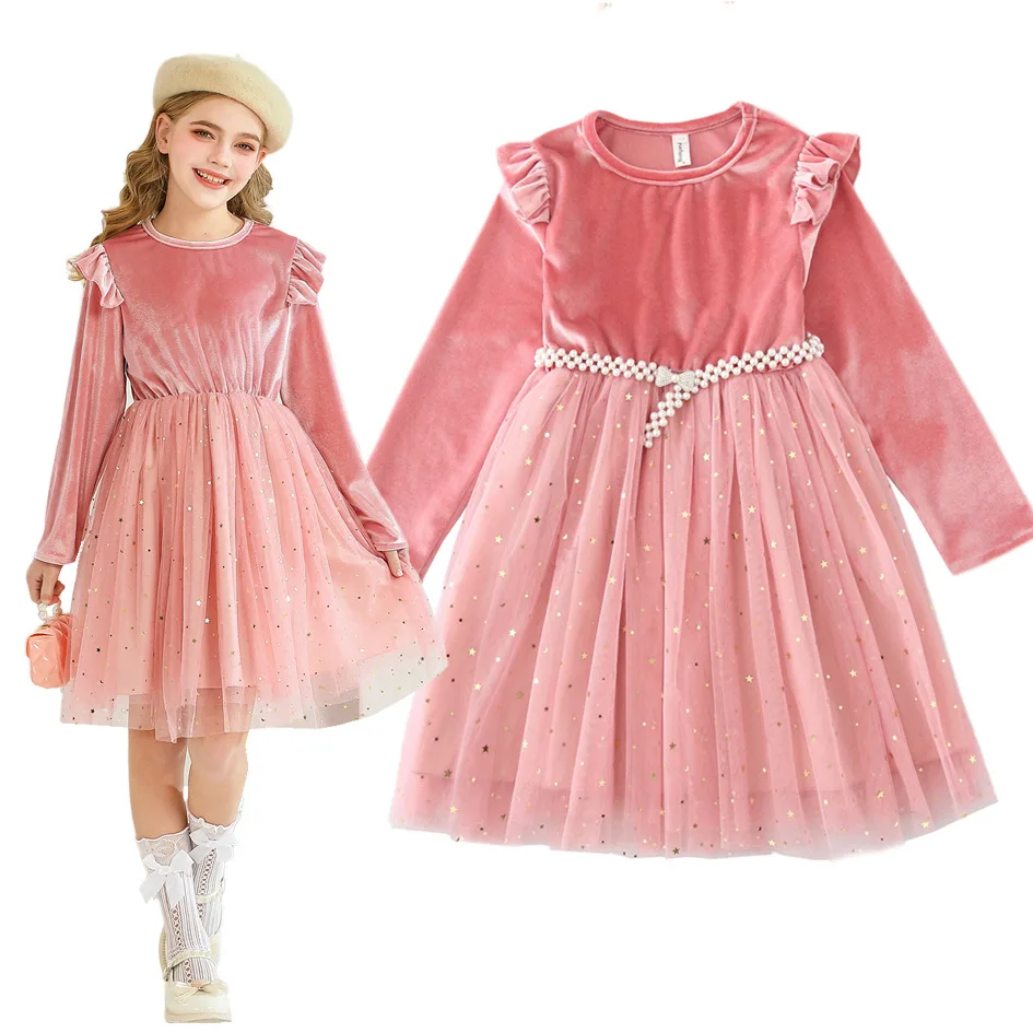 European And American Girls Long-sleeved Foreign-style Party Dress Princess Dress Performance Clothes Children's Clothing Star M