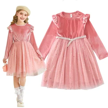 European And American Girls Long-sleeved Foreign-style Party Dress Princess Dress Performance Clothes Children's Clothing Star M