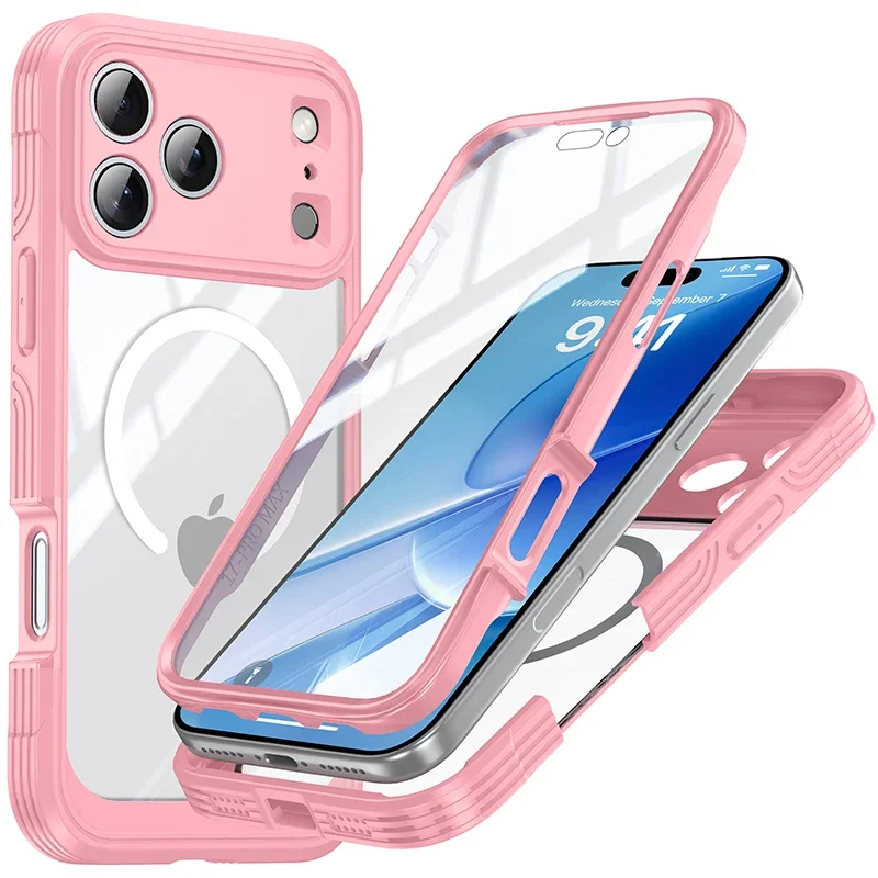 For MagSafe Wireless Charging 360° Fully Protected Double-sided Transparent Magnetic Case For iPhone 17 Pro Max&Air Back Cover