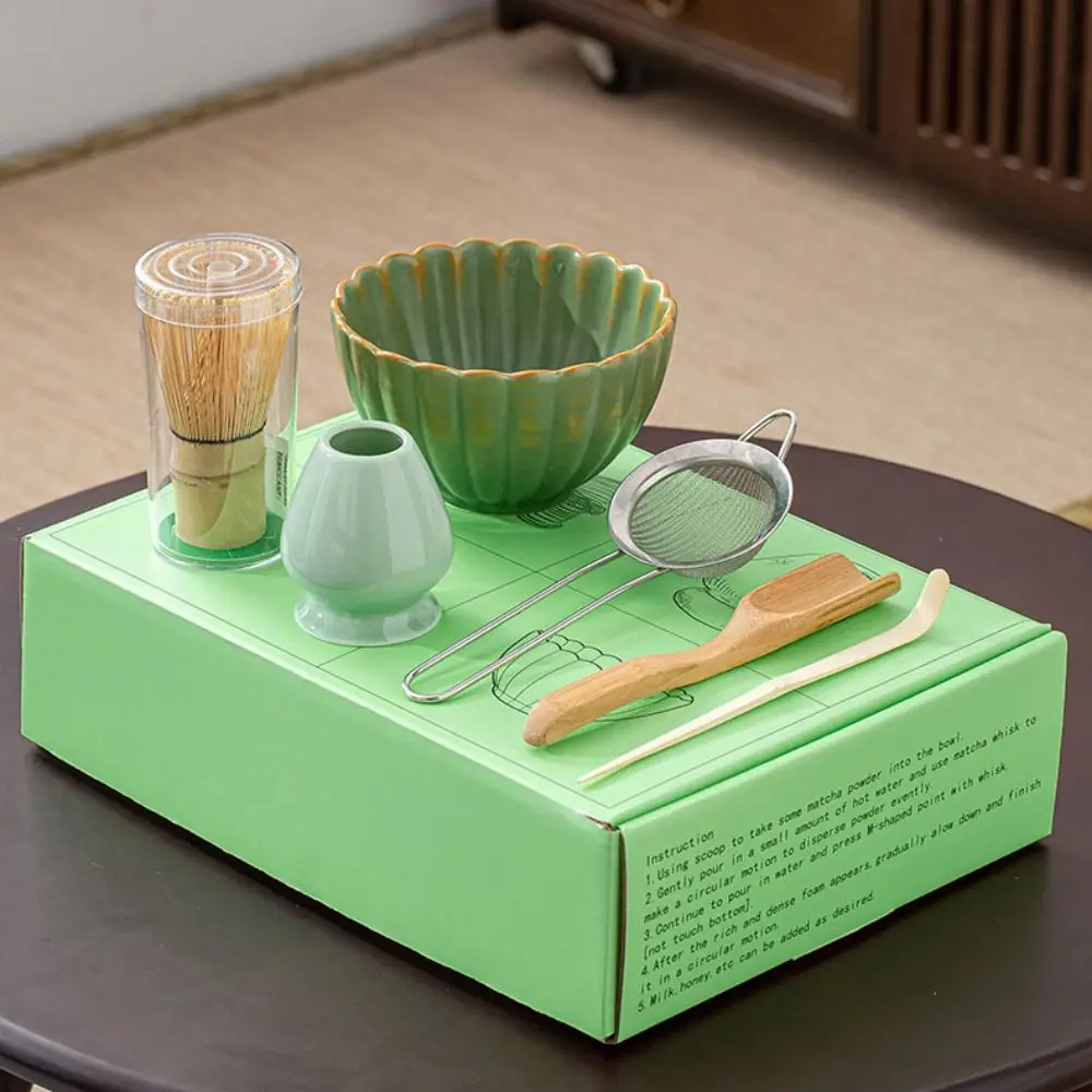 6 Pcs/Set Ceramic Japanese Matcha Powder Whisk WithTeaspoon Bowl Smooth Kiln-Formed Matcha Set Retro Reusable