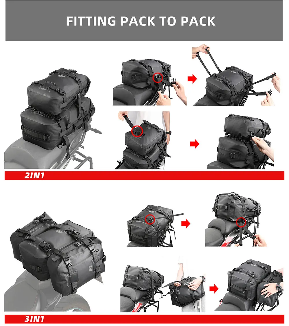 Rhino walk Motorrad Heck tasche 8l/15l/30l 100% wasserdichter Motors eiten sitz Tank tasche Sattel tasche Motorrad Rucksack Koffer – Detail 17