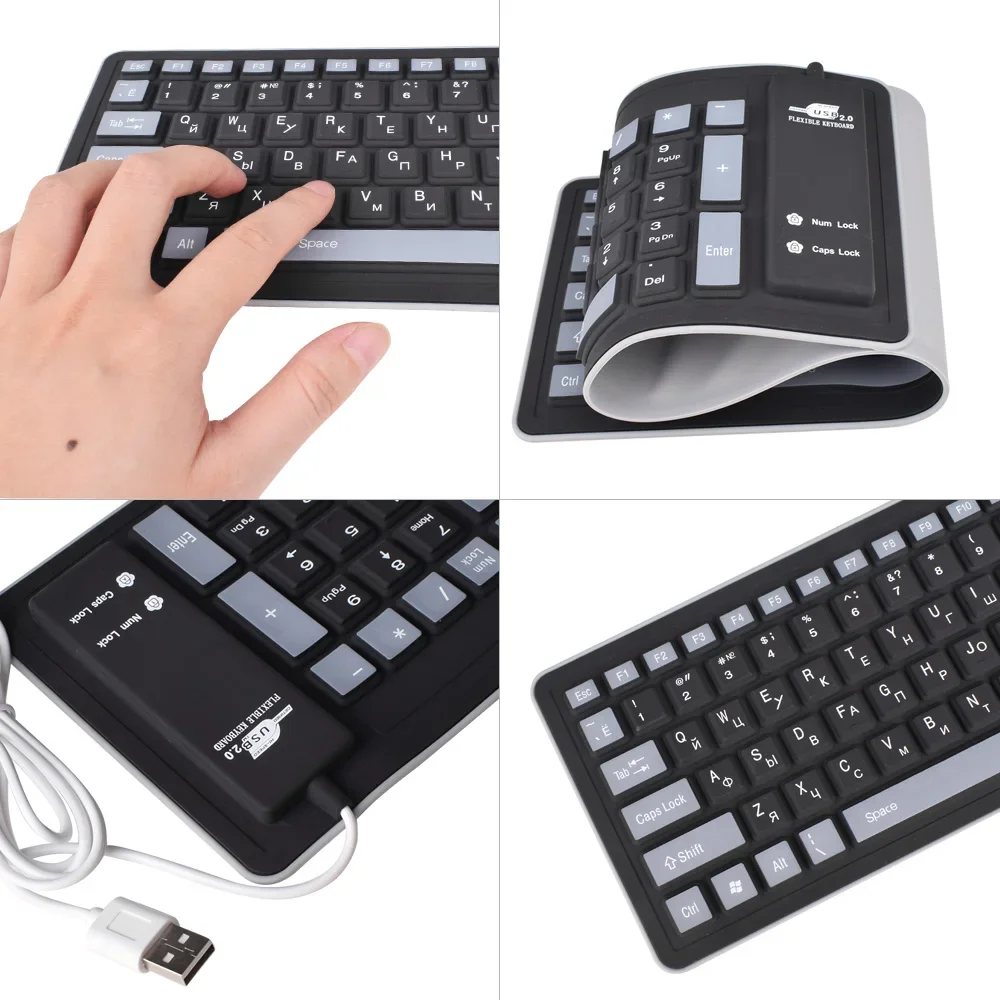 Tablet Keyboard 103keys Russian Silicon Layout USB Wired Flexible PC Desktop Laptop English Russian