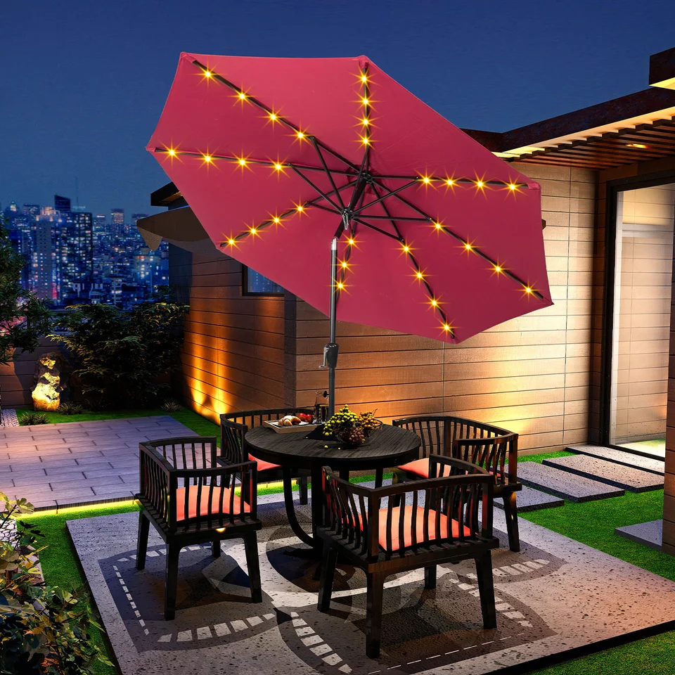 9FT Waterproof Folding Sunshade Umbrella Wine Red