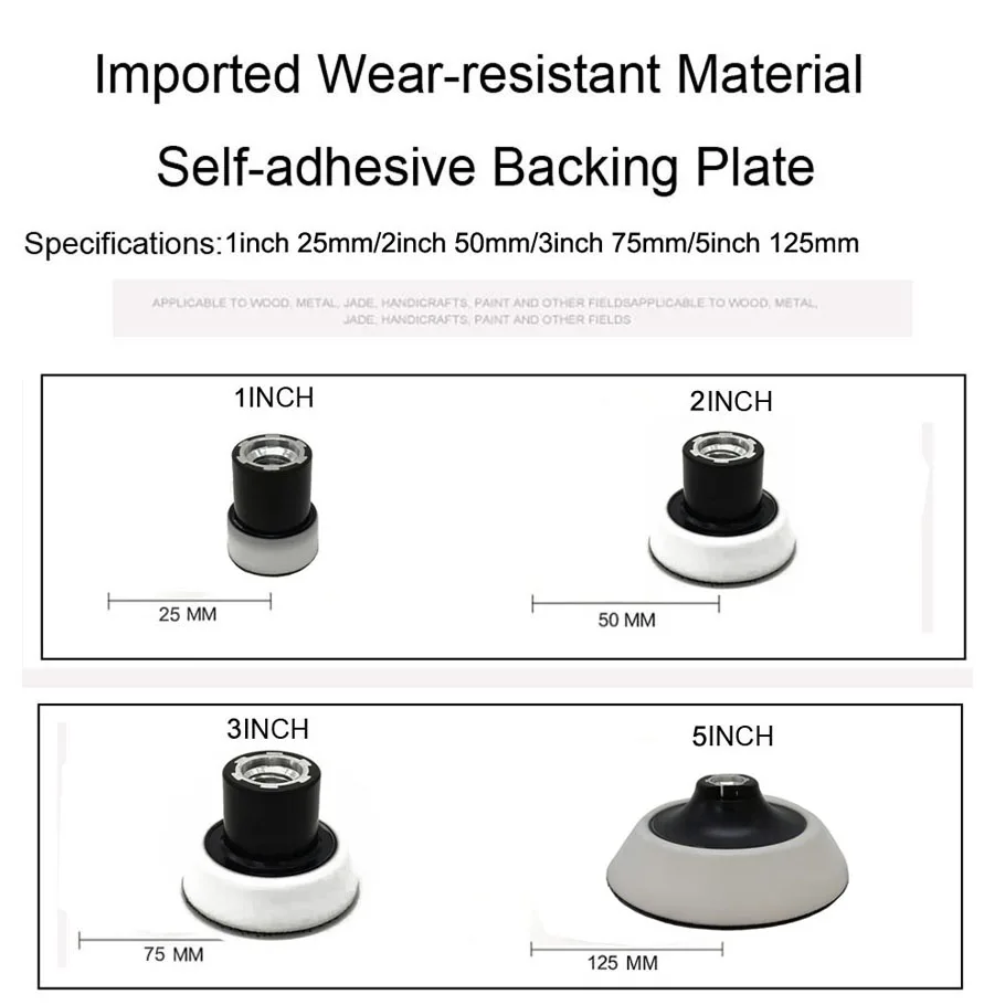 1/2/3/5 inch Soft Edge Backing Plate for Rotary Polisher 25mm-125mm Hook & Loop Adhesive Back Plate for ing Pads