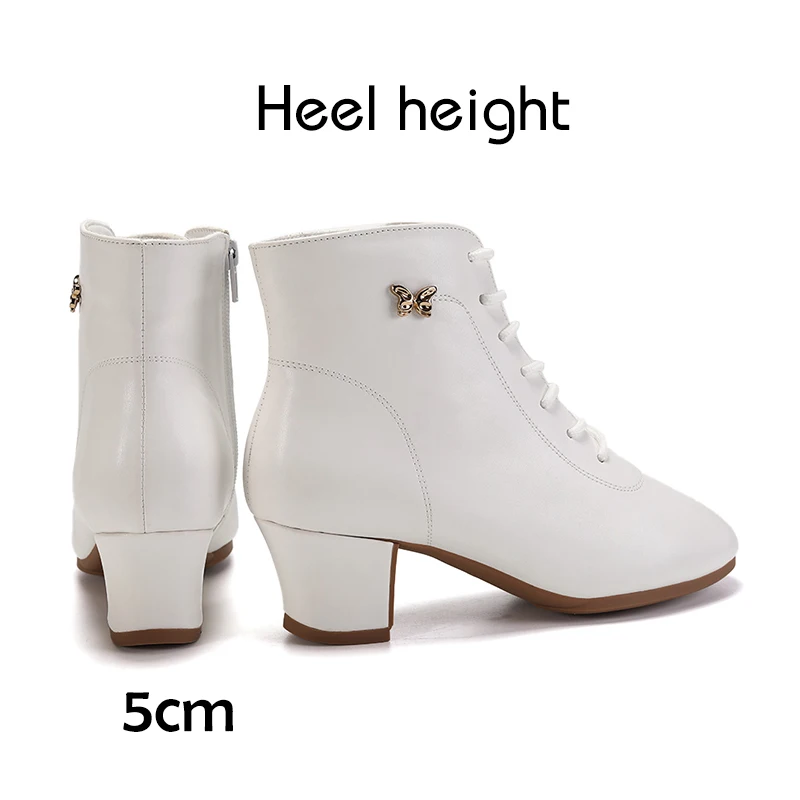 Women Shoes White Sneakers Woman Ankle Boots for Girls Ladies Casual Shoes Tango Jazz Modern Square Dancing Shoes 5cm Wide Heels 4