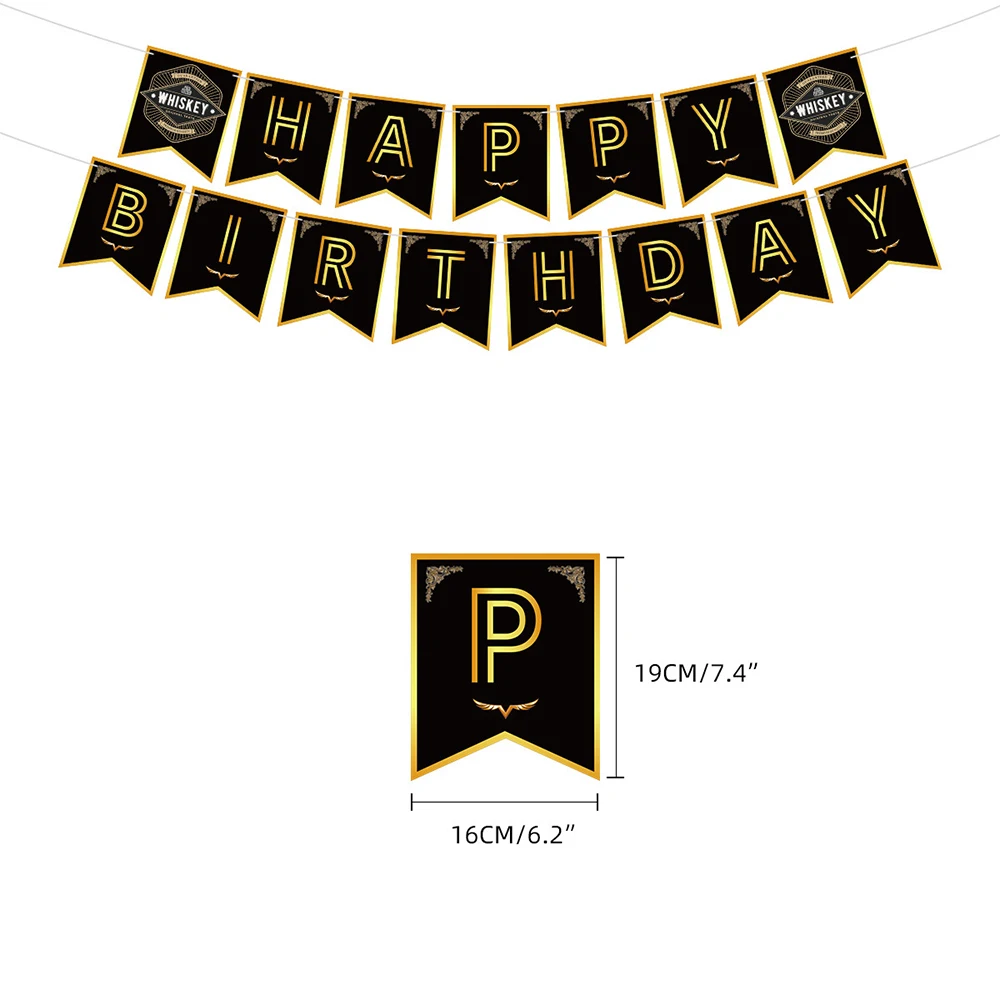 Whisky Wein Thema Geburtstag Party Set Brief Pull Muster Flagge Latex Ball Ballon Flagge Kuchen Einsetzen Suite – Detail 3