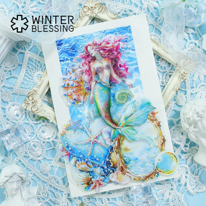 2m Laser Holographic Silvery Mermaid PET Washi Tape Starfish Transparent Roll Stickers Decorative Tape For Scrapbooking Journal 4