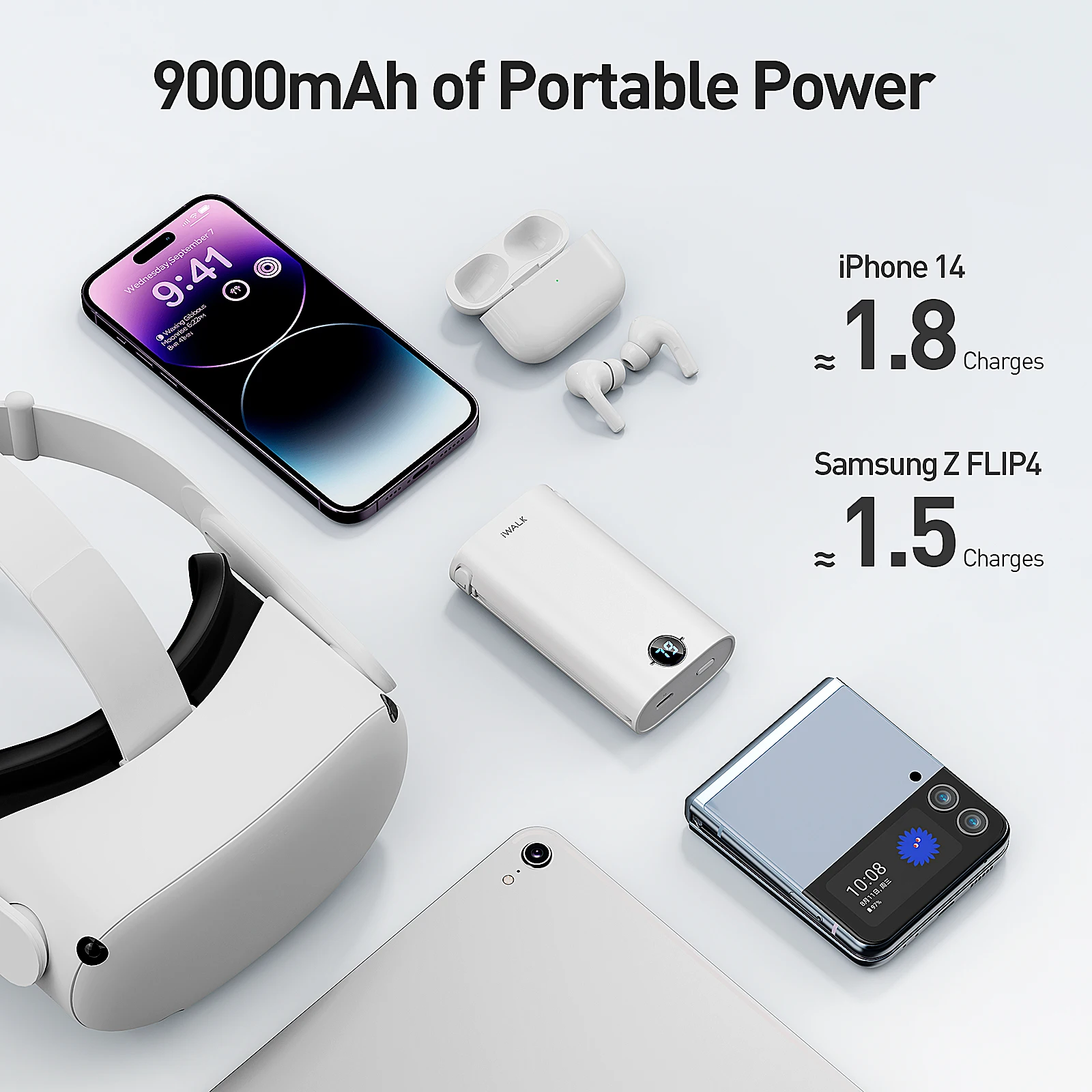 iWALK Upgrade 3-in-1 Universal Charging Cable Capsule Mobile Power Bank Fast Charge Portable External Battery Powerbank,Black 3