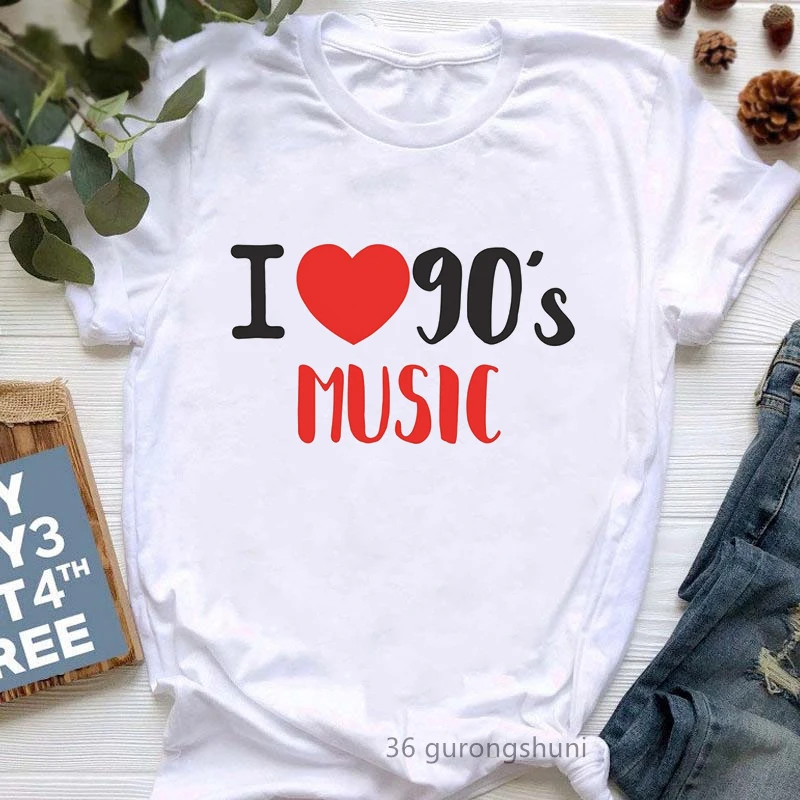 

I Love 60'S/70'S/80'S/90'S Music Letter Print Tshirt Women Music Lover T Shirt Femme Summer Short Sleeve T-Shirt Female