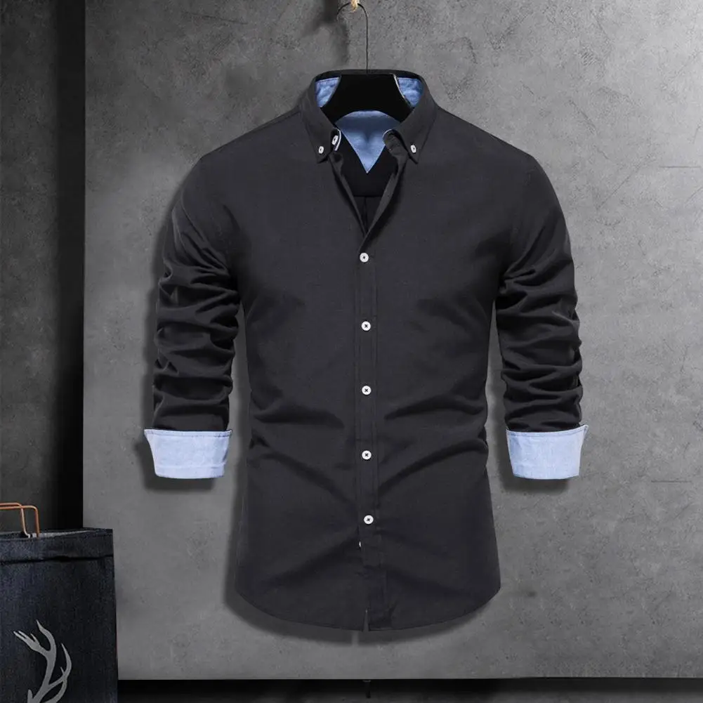 

Men Fall Spring Cargo Shirt Lapel Single-breasted Solid Color Buttons Cardigan Long Sleeve Soft Breathable Mid Length Men Shirt