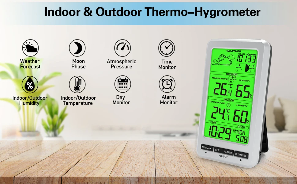 Weather Station Wireless In/Outdoor Thermometer Digital Temperature and Humidity