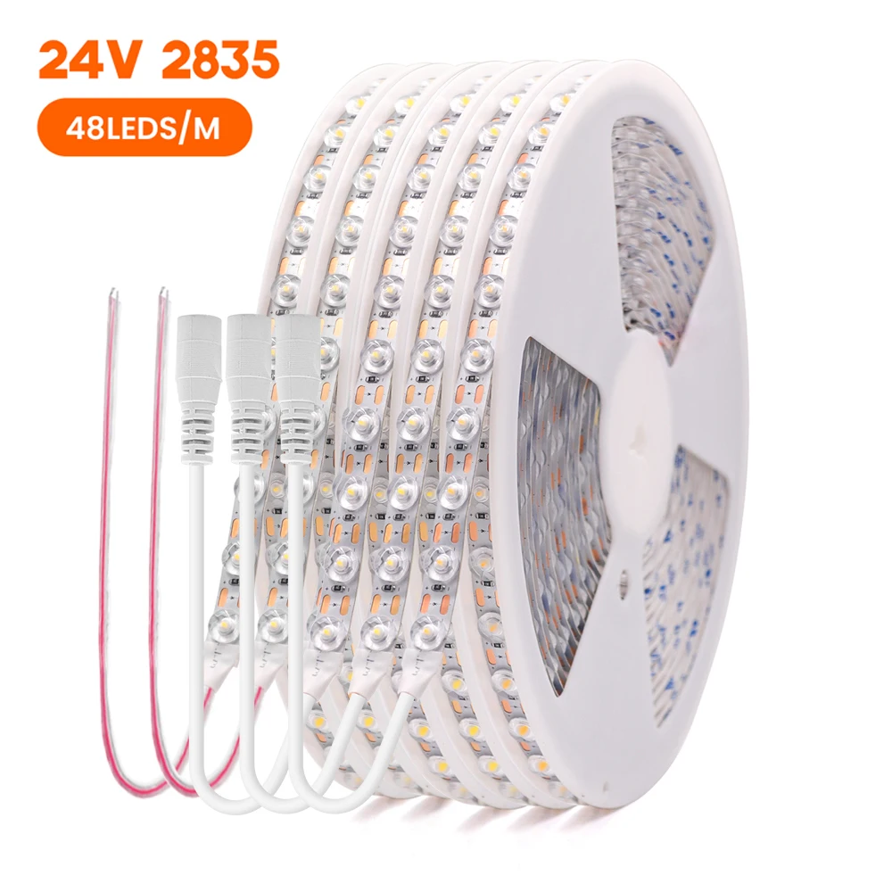 

24V 2835 LED Strip Light Room Decor 48LEDs/m Ultra Bright Flexible Ribbon Tape Fita Tira Led Light with Lens Cabinet Backlight