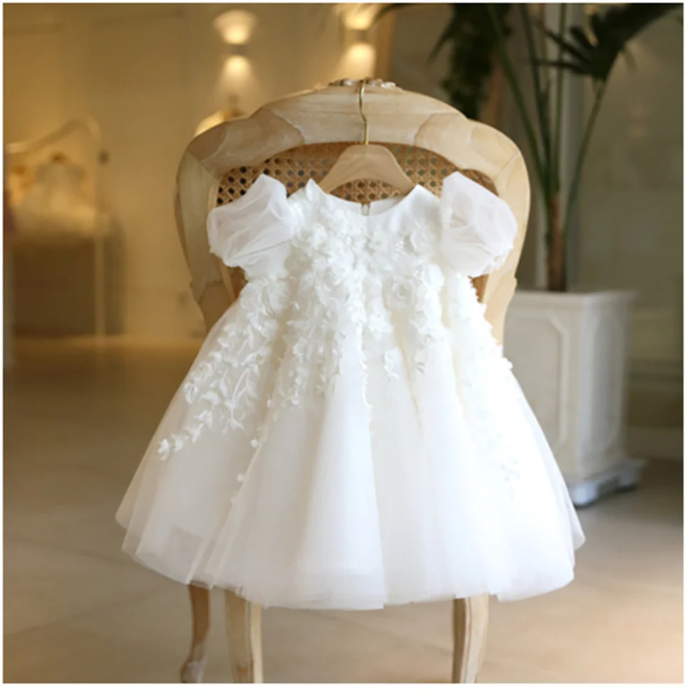 Baptism High Waisted Princess Dress Baby Birthday Wedding Dress Flower Girl Fluffy Communion Gown flower girl dresses