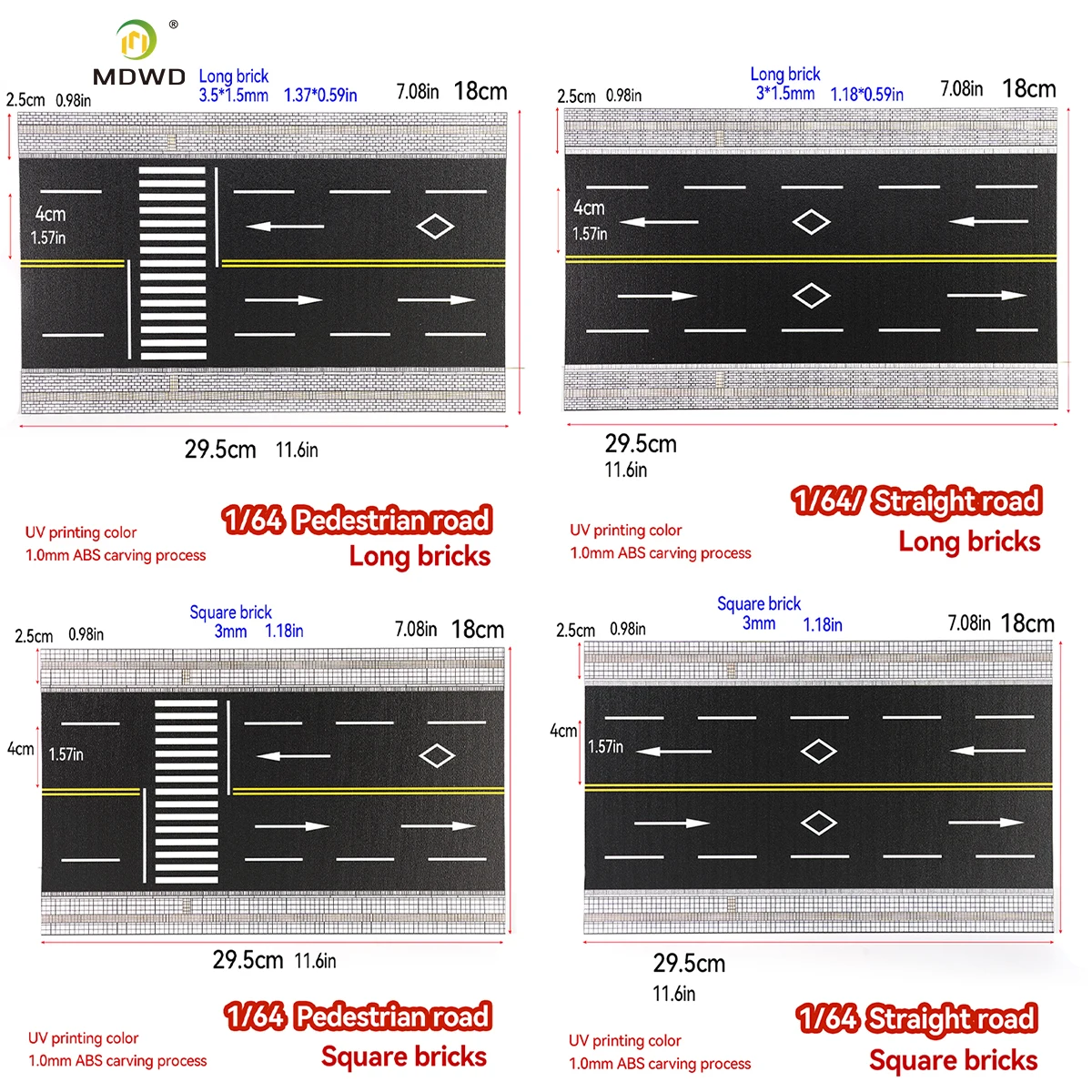 2개입 1/64 스케일 도로 미니어처 거리 레진 DIY 모델 제작 장난감 UV 프린트 건축물 레이아웃 디오라마용