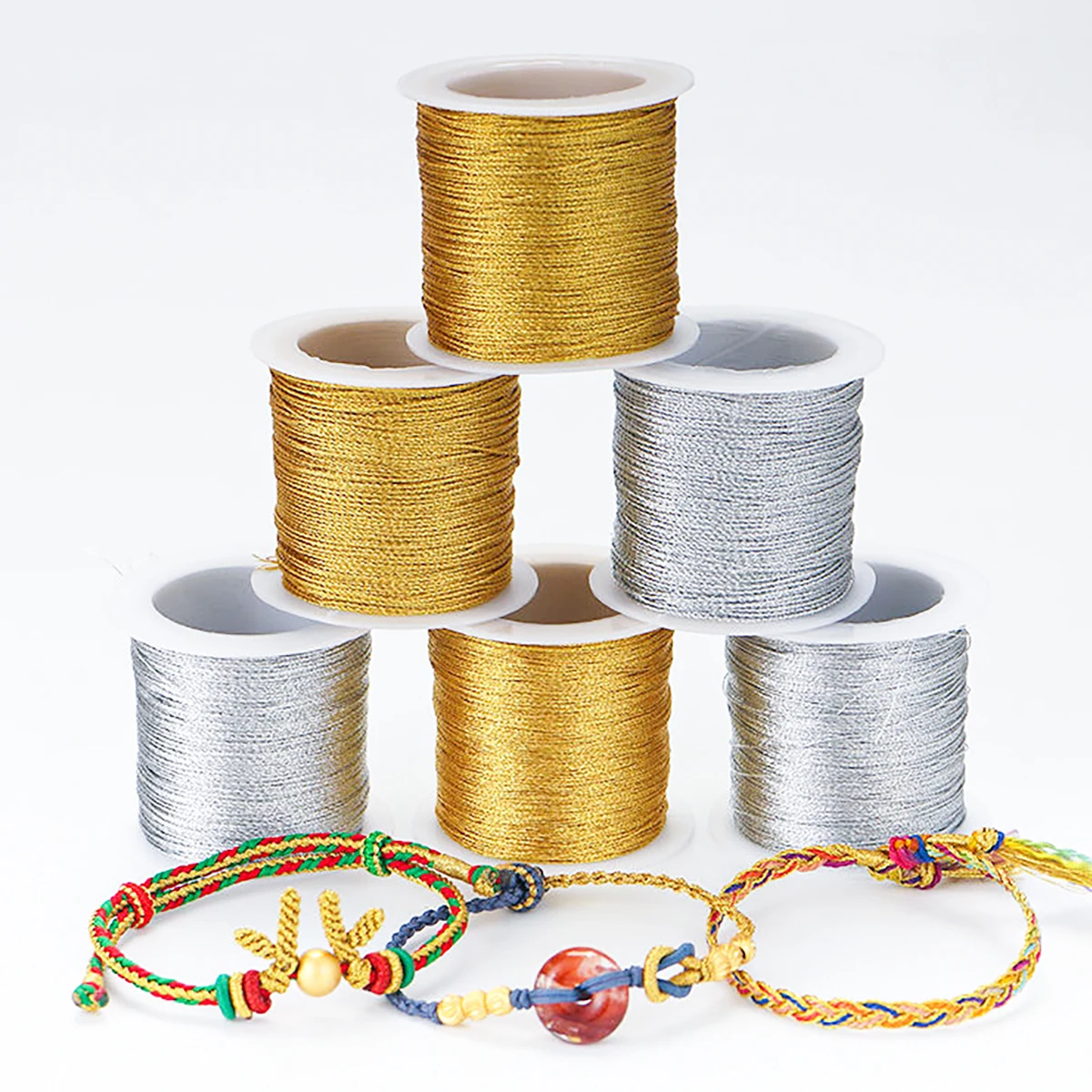 20m/Roll 1.0mm Gold & Silver Colors Beading Cord Macrame Braided Rope Nylon Cord For DIY Gift String Tag Tassel Christmas Thread