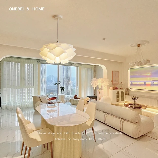 Lámpara LED nórdica moderna, luz de techo de flores acrílicas para sala de estar, dormitorio, comedor, iluminación interior de ahorro de energía blanca cálida 5