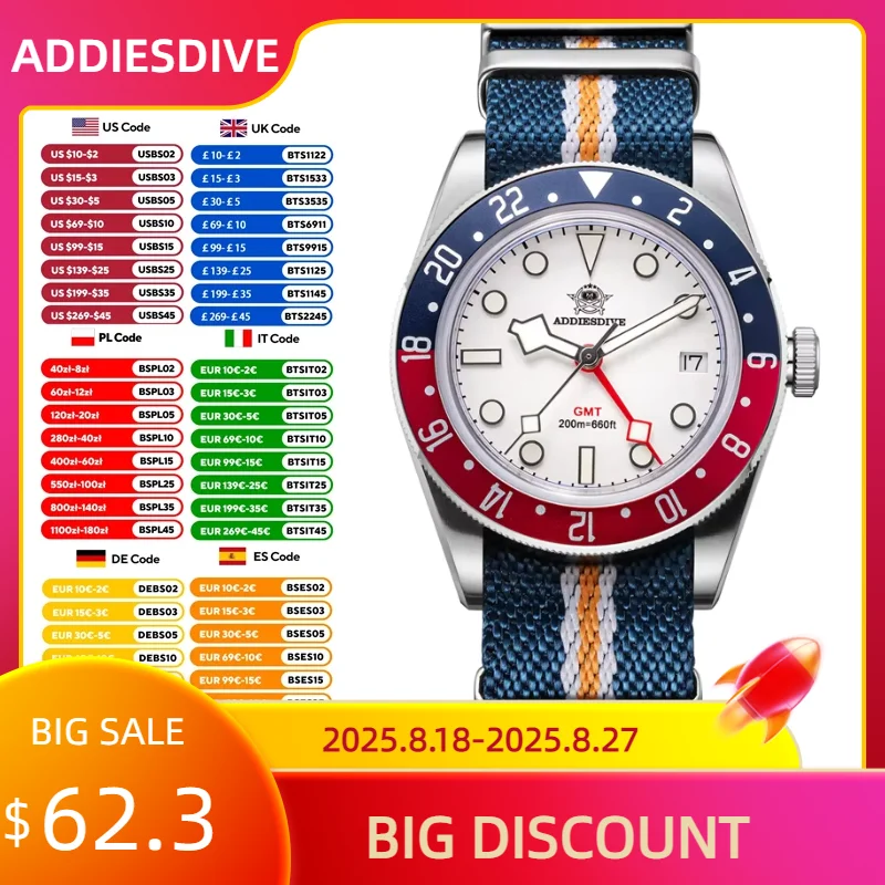 ADDIESDIVE NEW GMT Men's Diving Quartz Watch Fashion Dive