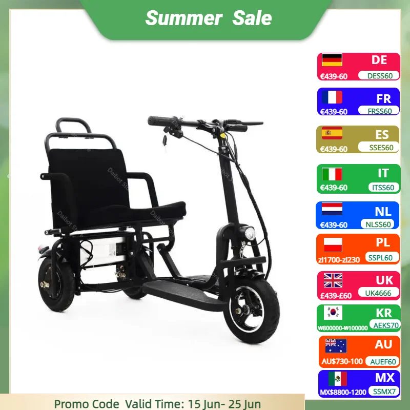 Travel Electric Scooter Lightweight Foldable Portable Luggage Adults 3 Wheels 48V 350W Mini Electric Tricycle Seniors