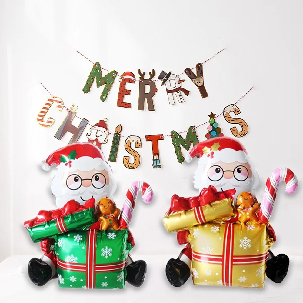 2024 neue 3d Montage Geschenk box Santa Claus Aluminium Film Ballon Weihnachten Happy Party Dekoration – Detail 1