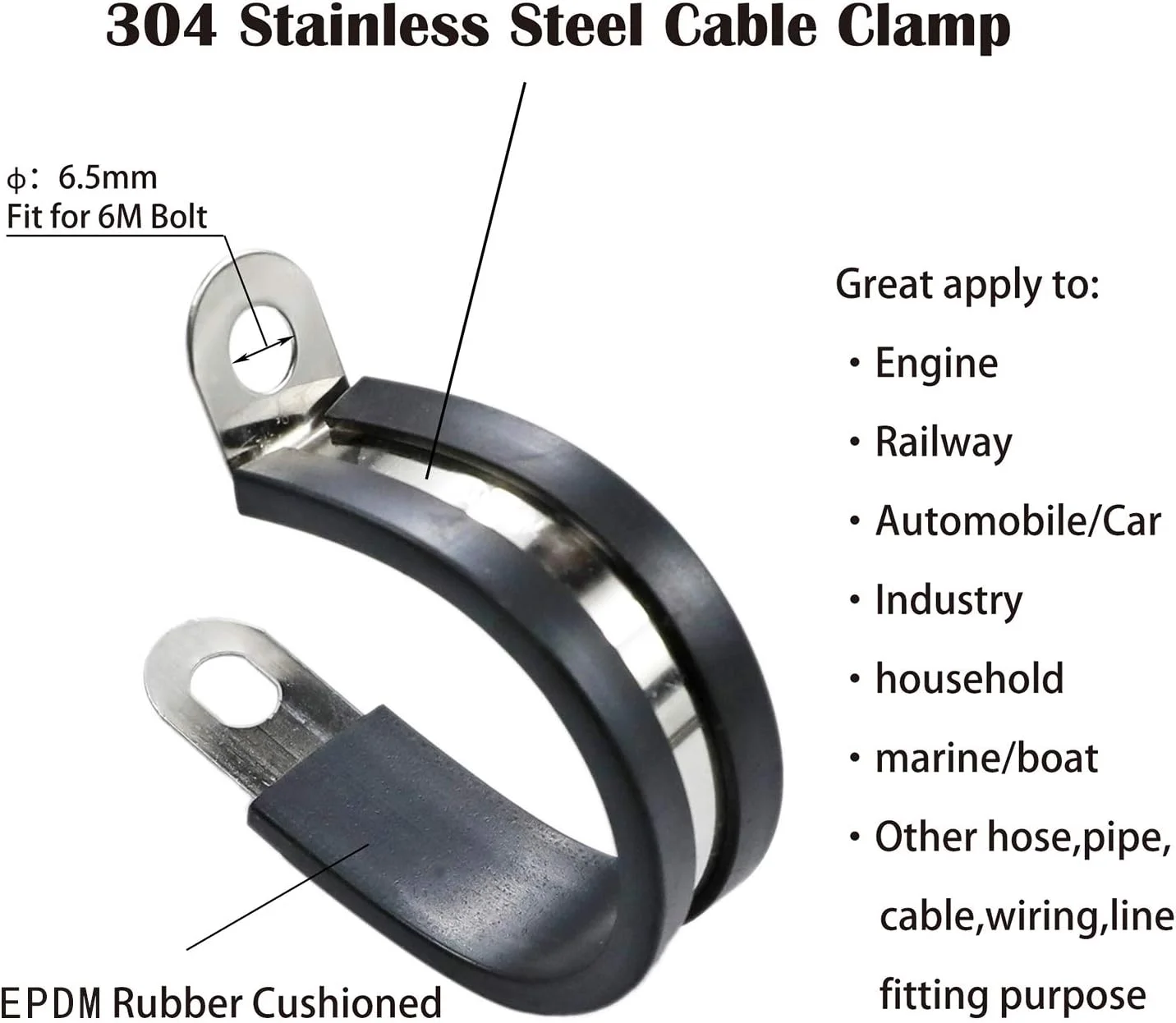 6 Stück Edelstahl-Kabelschellen Mit Gummi – 8 Mm Innendurchmesser, 304 Edelstahl, Für Rohre & Kabel