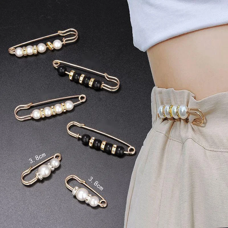 

4pcs/set Pearls Brooch Tightening Waistband Pin Smaller Openning Bottom Brooches Rhinestone Metal Diy Finding Accessories