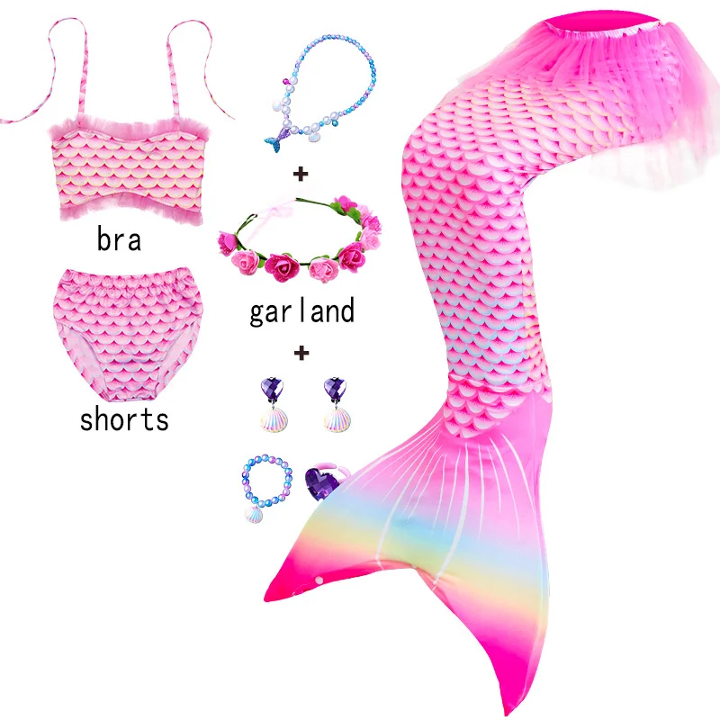 Kids Mermaid Tail for Girls Mermaid Swimsuit for Swimming Children Beach Bikini Suit Costume Birthday Pool Party Gift