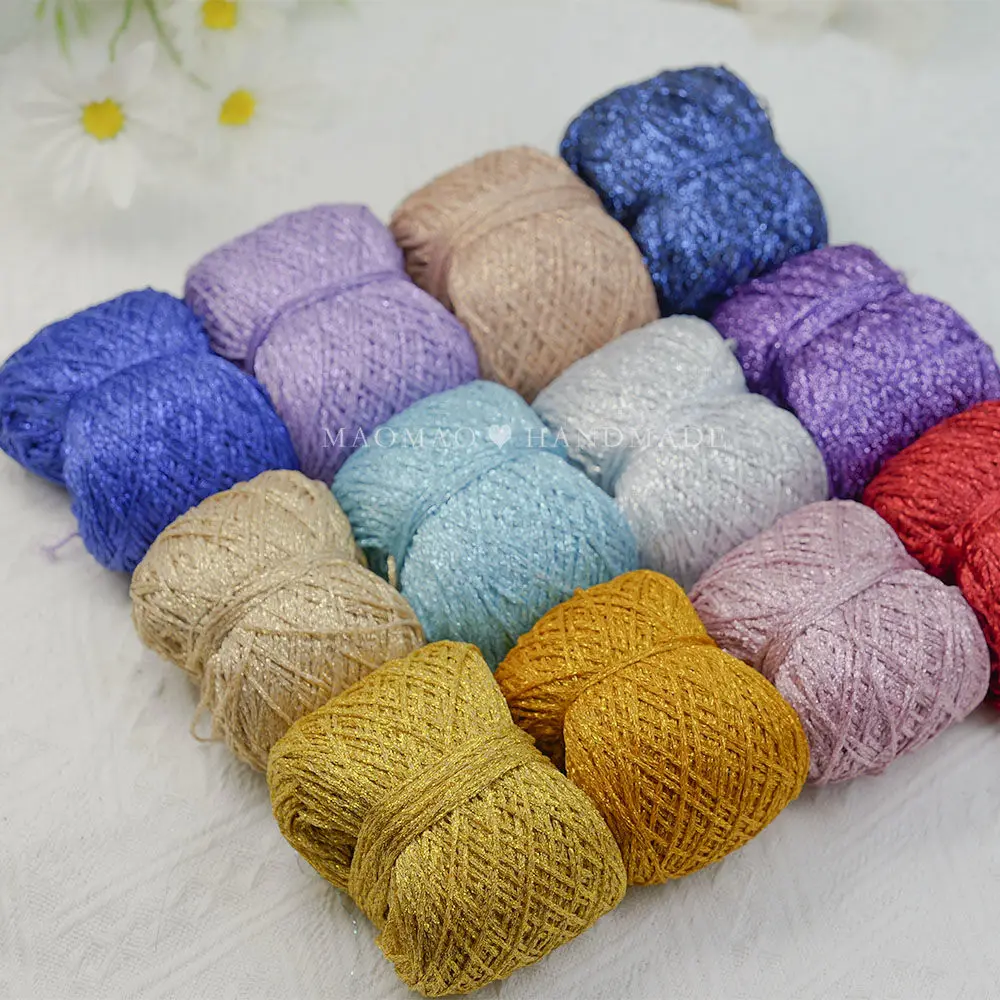 50g Glitter Sparkle Metallic Garn zum Stricken Häkeln DIY Garne Shinny Line für Strickt asche DIY Gold Silber Faden Hut Spielzeug – Detail 1