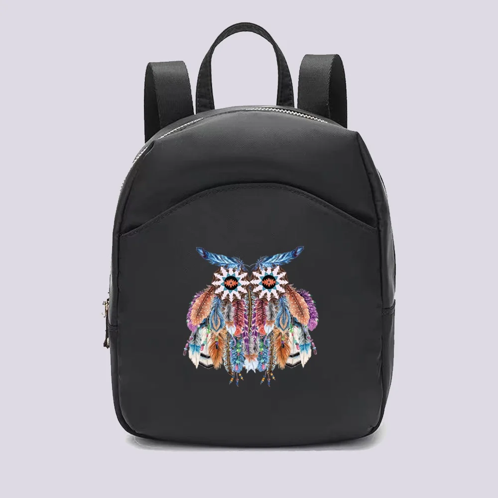 Women Backpacks for Girls Casual Small Daypack Black Fashion Feather Printing Rucksack School Bags for Girl's Backpack