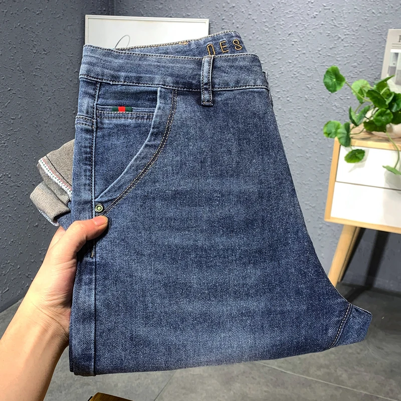 Popular Colorful Bottom Summer Denim Long Men's Pants Fashion Brand New Elastic Loose Straight Casual Blue Versatile Fashion New
