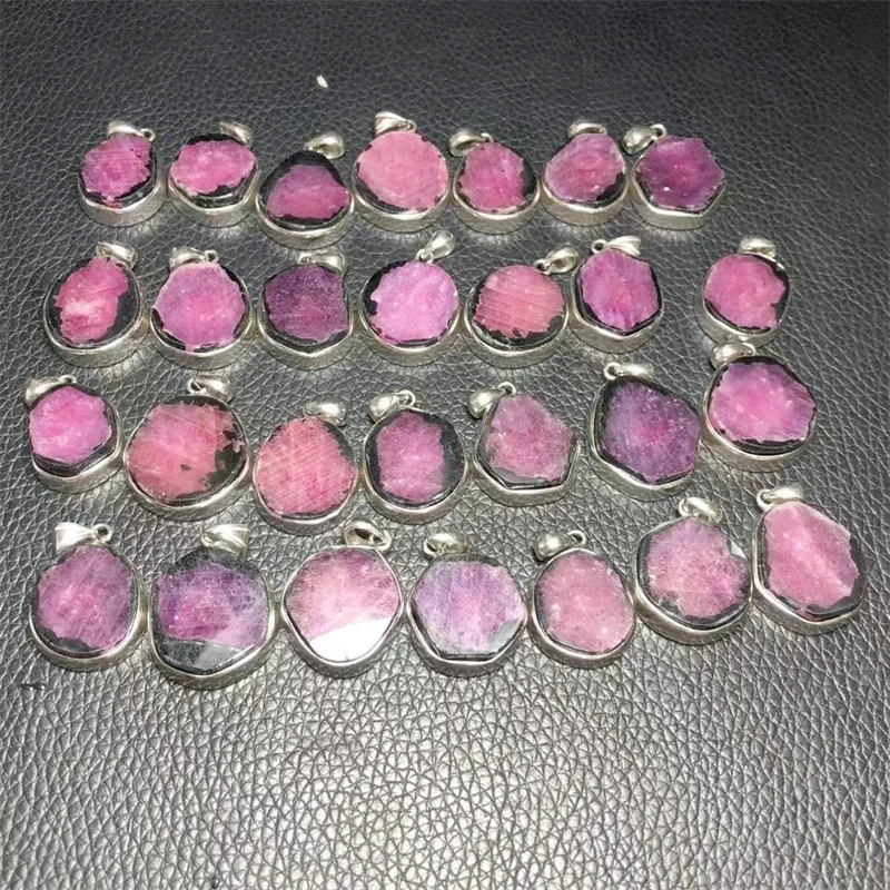 

S925 Natural Ruby Slice Pendant Sterling Silver Reiki Healing Fengshui Stone Jewelry Gifts For Women 1PCS
