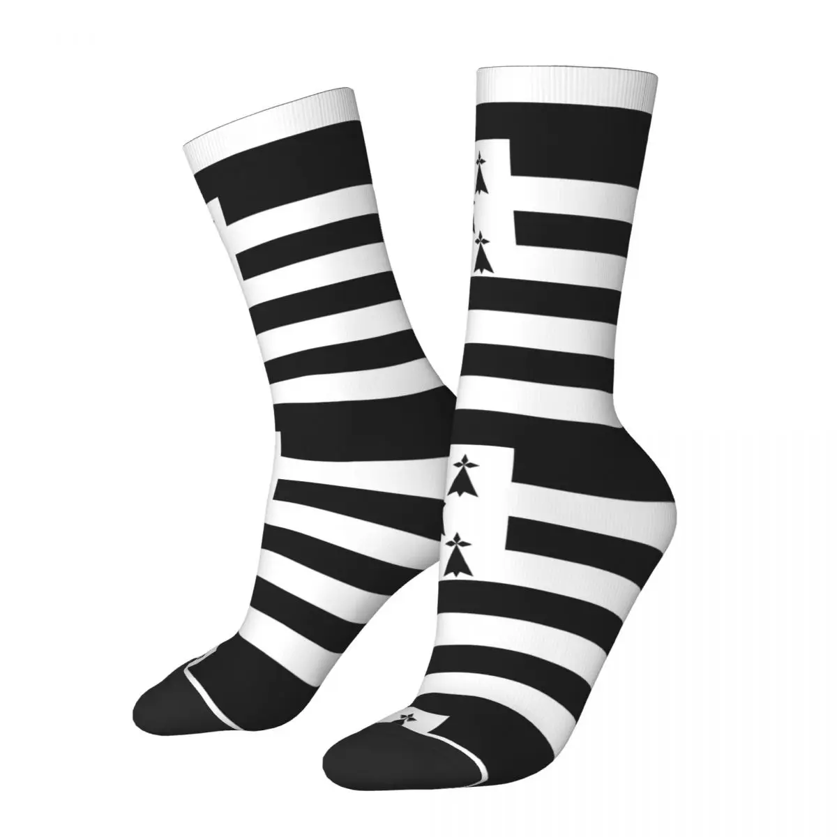 

Winter Warm Fashion Men's Women's Flag Of Brittany Drapeau Breton Gwenn-ha-du Ermine Socks Sweat Absorbing Soccer Socks