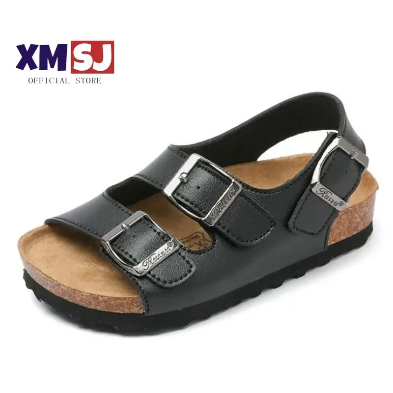 

2023 New Summer Kids Beach Sandals for Boys Cork Sandals Non-slip Soft Leather Girls Sport Sandal Children Shoes Outdoor Fashion