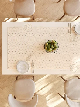 Tappetino da tavolo color crema con motivo a griglia dorata con decorazioni floreali Tappetino da tavolo da pranzo per cucina domestica Ristorante Tappetino da tavolo impermeabile antiolio 1