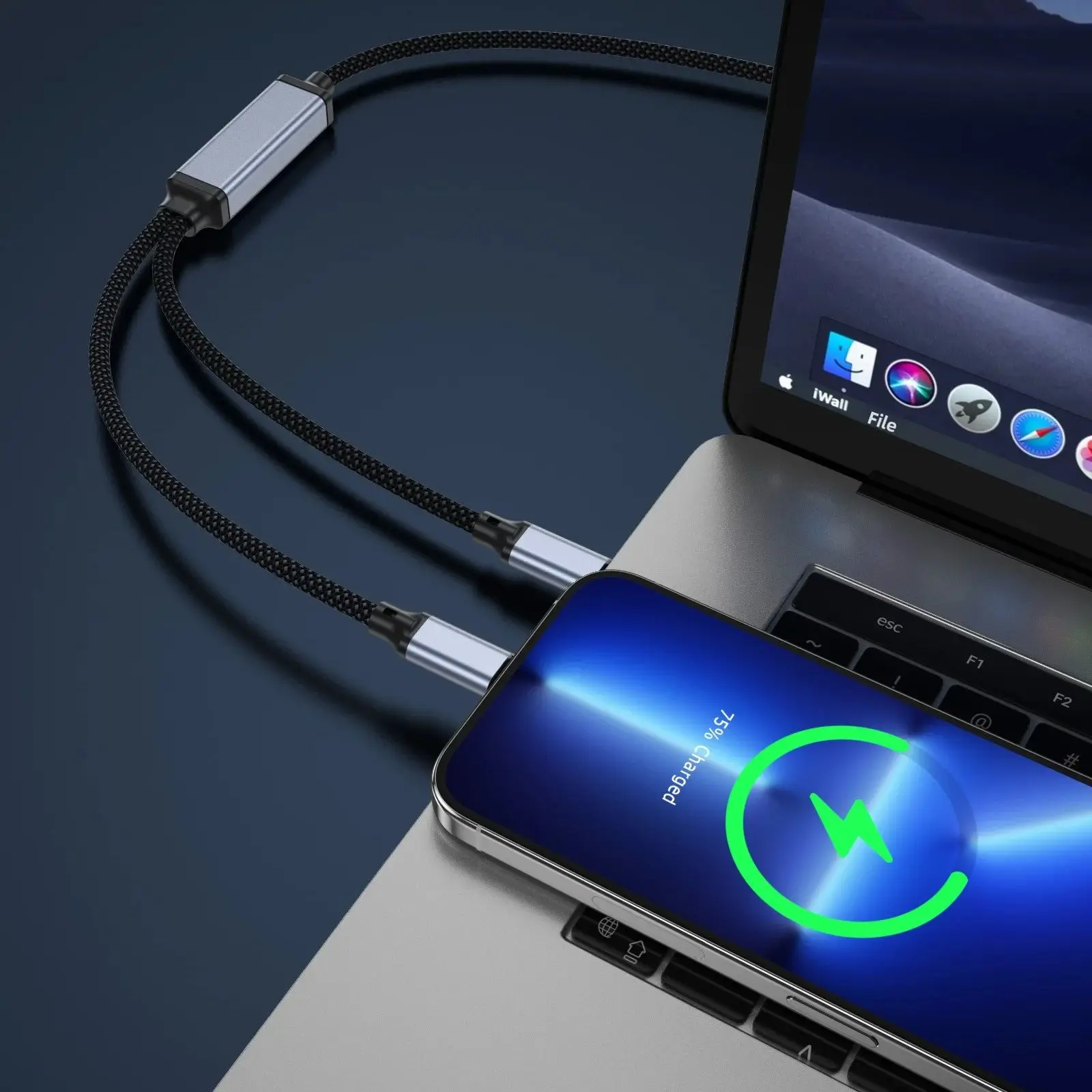 100W 2 in 1 USB-C to USB-C PD 고속 충전 아이폰 15/16Pro 삼성 화웨이 노트북 5A USB 듀얼 타입-C 데이터 케이블