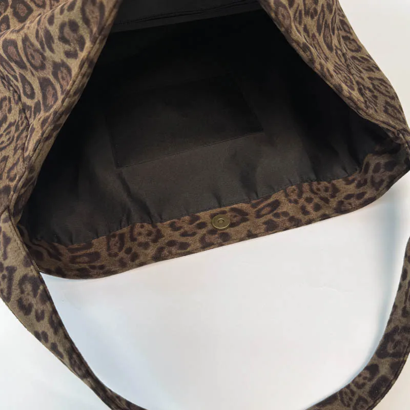 Autumn Winter Vintage Leopard Women's Tote Bag Large Capacity Suede Shoulder Bag Solid Simple Casual Handbags For Work Shopping