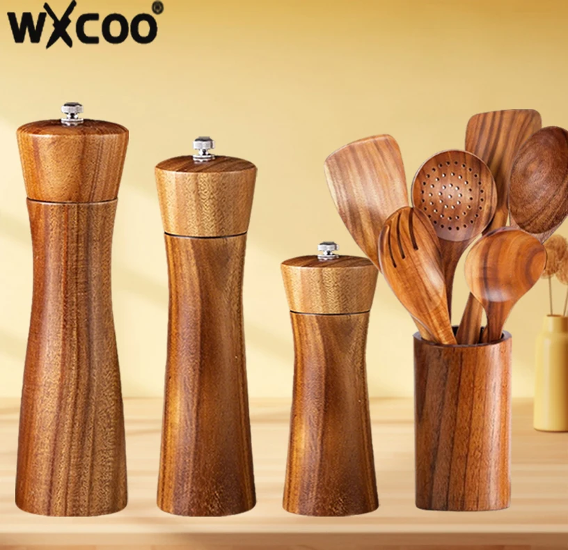 SHIKORI Salz- Und Pfeffermühlen-Set Aus Holz, 16,5 Cm, Mit Keramik-Mahlwerk & Einstellbarer Mahlstärke