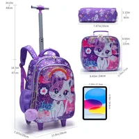 3PCS set Rolling Backpack For Girls, Cute Cartoon Cat Sequin Wheeled Bookbag For Elementary Students, With Lunch Box And Pen Bag 5