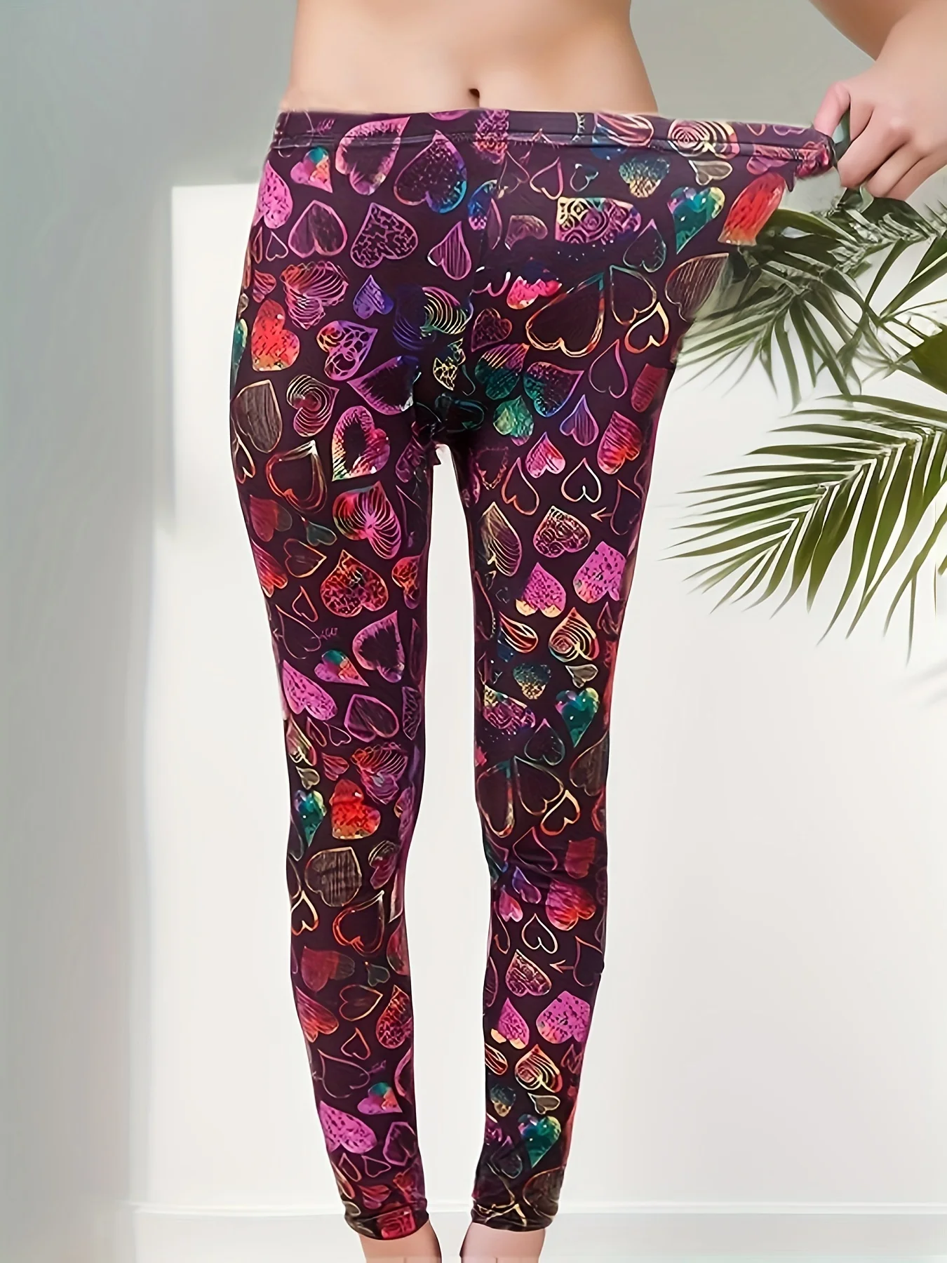 CUHAKCI Autumn And Winter Fashionable Casual Red And White Heart-shaped Leggings Leggings Brushed Print Sexy Pencil Pants 5