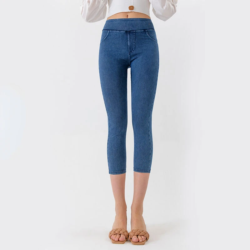 

Summer High Stretch Jeans Leggings Women Skinny High-Waist Sexy Peach Hip Fitness Sports Trousers Cropped Denim Barbie Pants 8Z