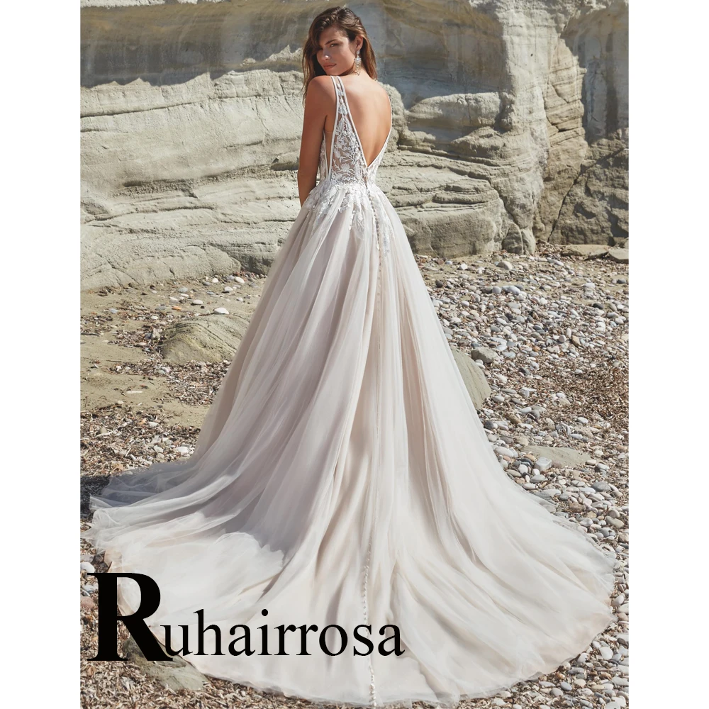 Ruhair-Vestidos De Novia sencillos con espalda descubierta y