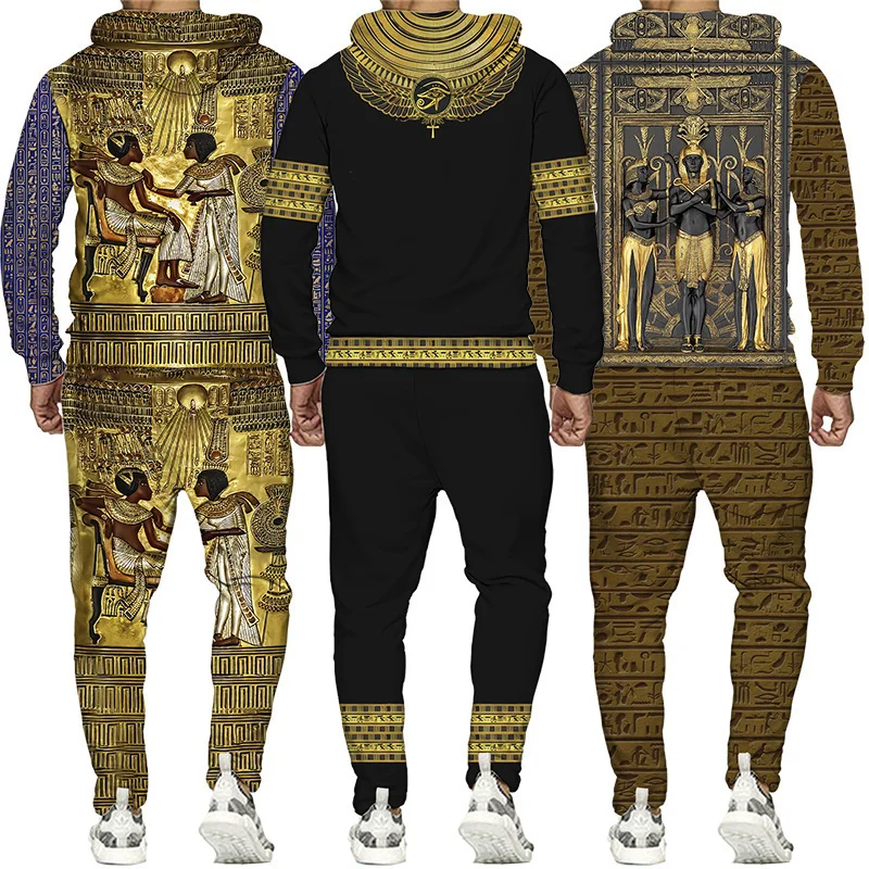 S-6XL Mărime mare 3D Jachetă pentru bărbați cu imprimeu egiptean Hanorac cu pantaloni Set Trening pentru bărbați Iarnă și toamnă Sport Umăr bărbătesc_voghion.com