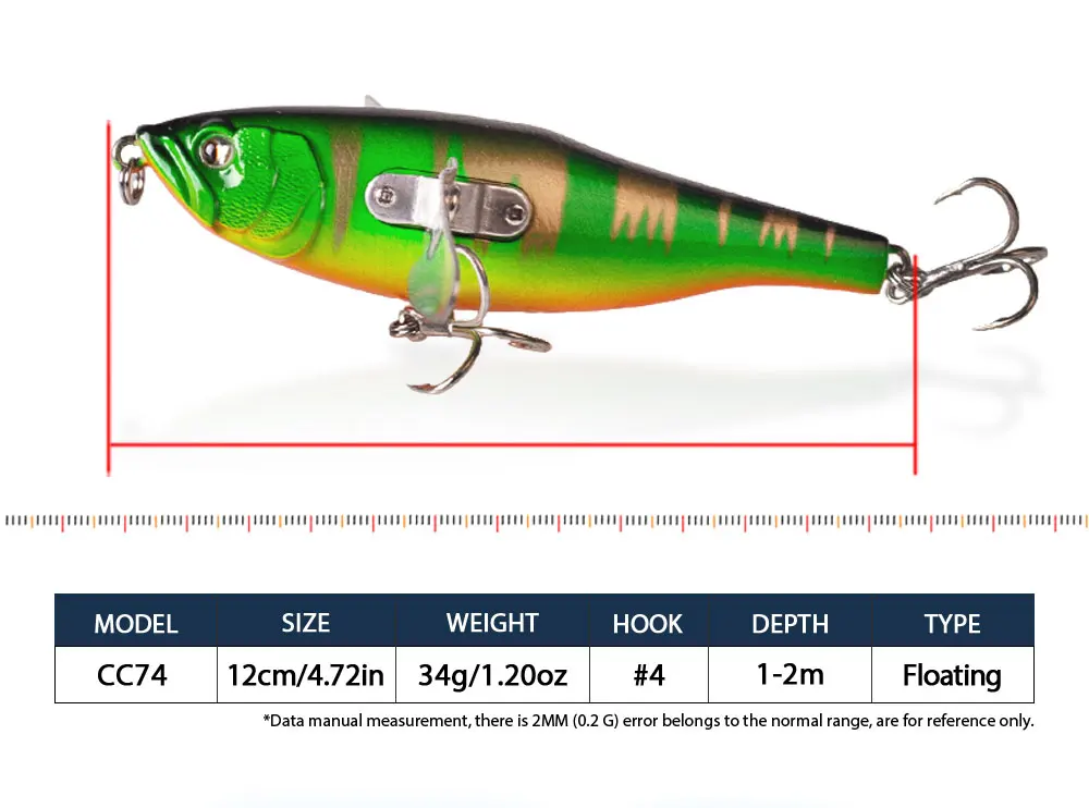 115mm/33,5g Topwater Popper Köder Schwimmender Angelköder Hartmetall-Köder mit Edelstahlflügeln Wobbler Swimbait Pesca Hecht Barsch Angelzubehör – Detail 3