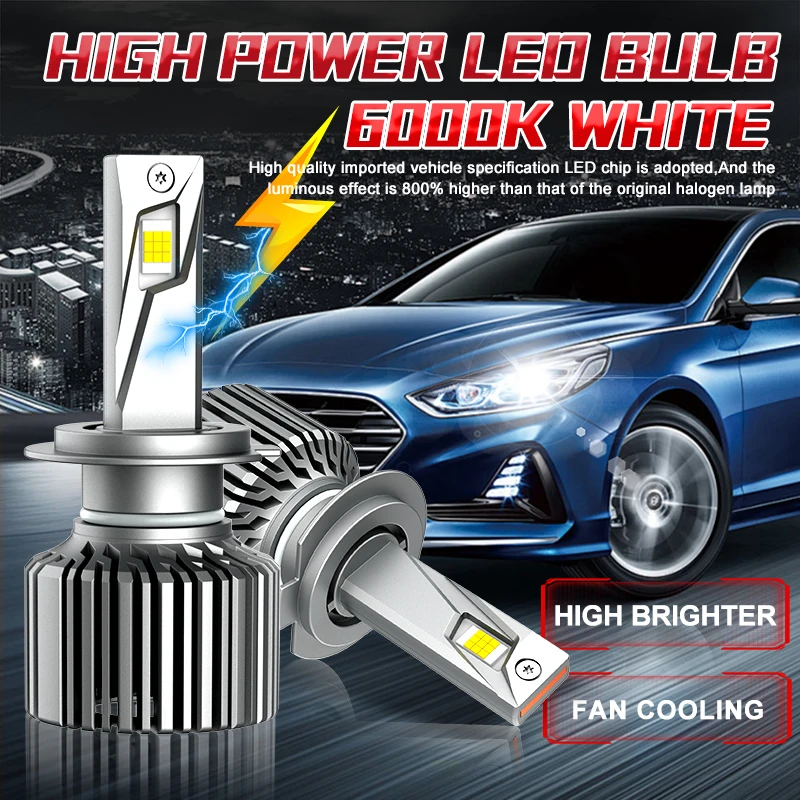 H11 LED 전구 캔버스 무오류 6200W 6700000LM H7 H4 H8 H9 9005 HB3 9006 HB4 9012 HIR2 18PCS CSP 터보 팬 1:1 사이즈 자동차 램프