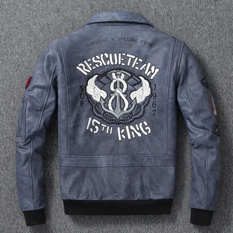 

Men Jacket Indian Embroidered Skull Bomber Clothes Aviator Military A2 Flight Jackets Top Layer Cow Leather Coat Autumn